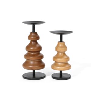 Wood Candle Holder Set of 2